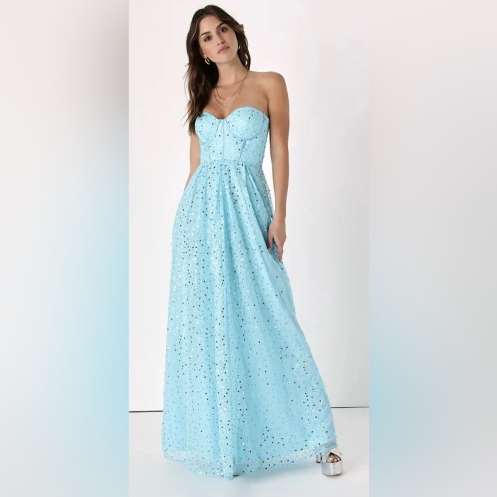 Lulu's Light Blue Strapless Maxi Dress